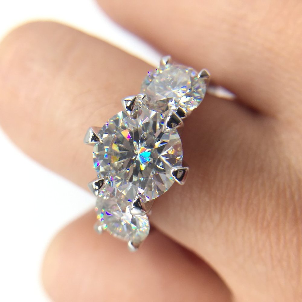 Certified 5ct. t.w. Moissanite Diamond Three Stone Engagement Ring NEW - Picture 4 of 17